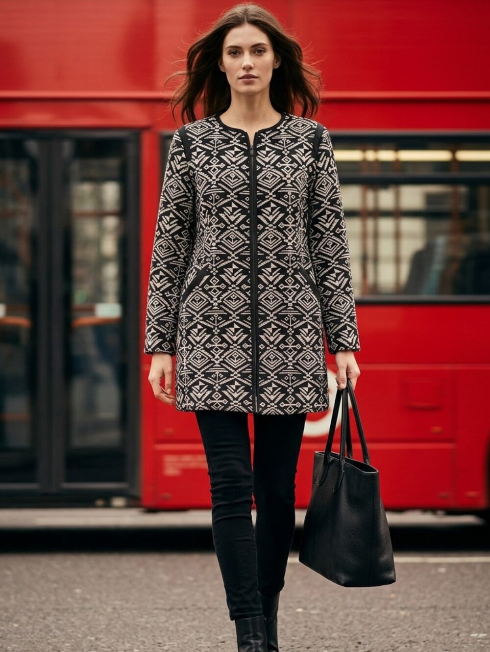 dennis basso Black & White Geometric-Pattern Coat Size 16